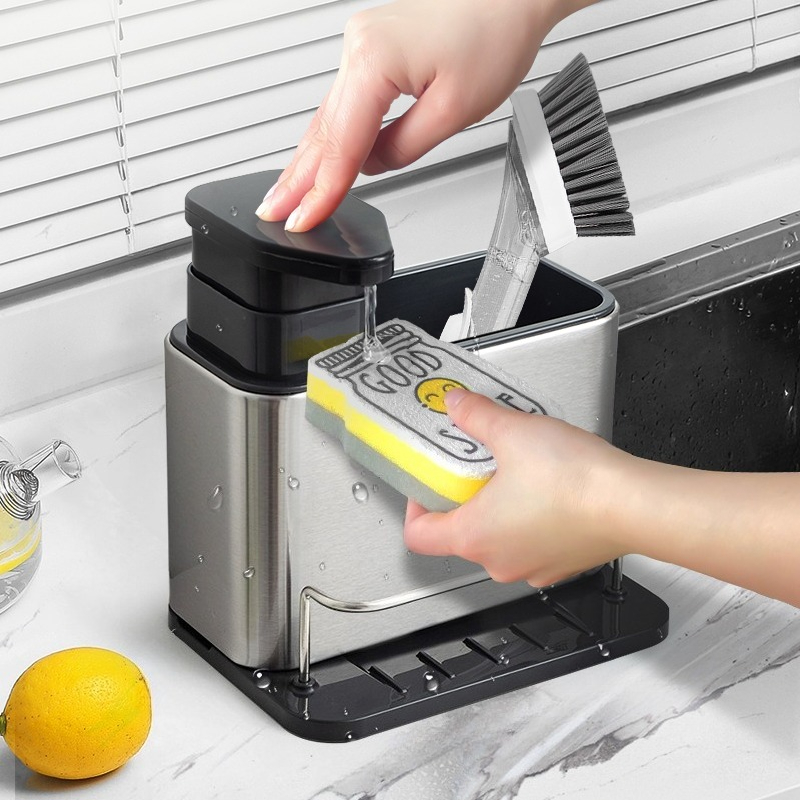 Tech Accessories Organizer - 1PC Multifunctionele roestvrijstalen servies Zeepdispenser Sponshouder