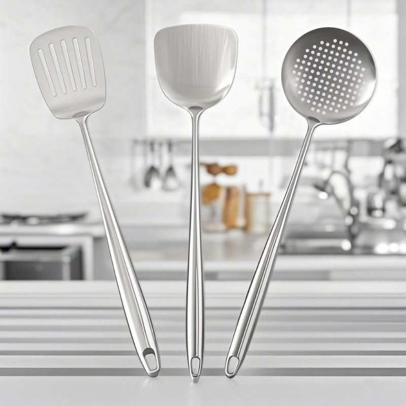 Hi Tech Kitchen Accessories - Keukenhulpjes van roestvrij staal: wokspatel, geperforeerde